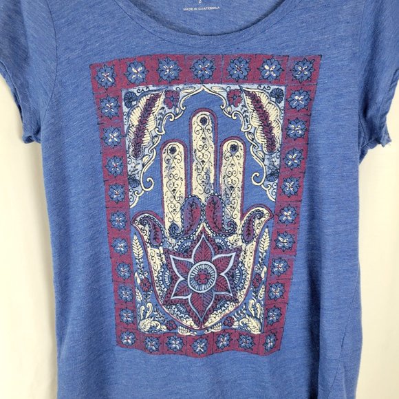 LUCKY BRAND Blue Burn-out Hamsa Graphic T-Shirt - Large - Picture 7 of 11